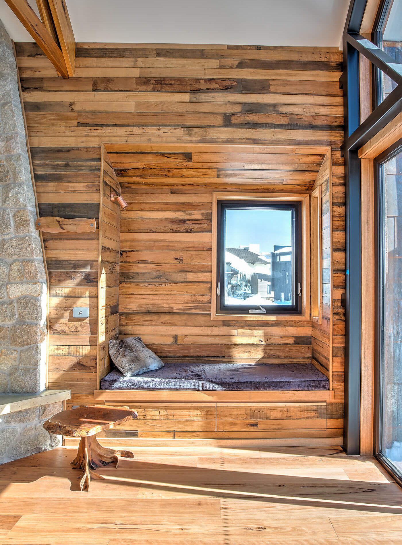 Day bed window seat in chalet living room