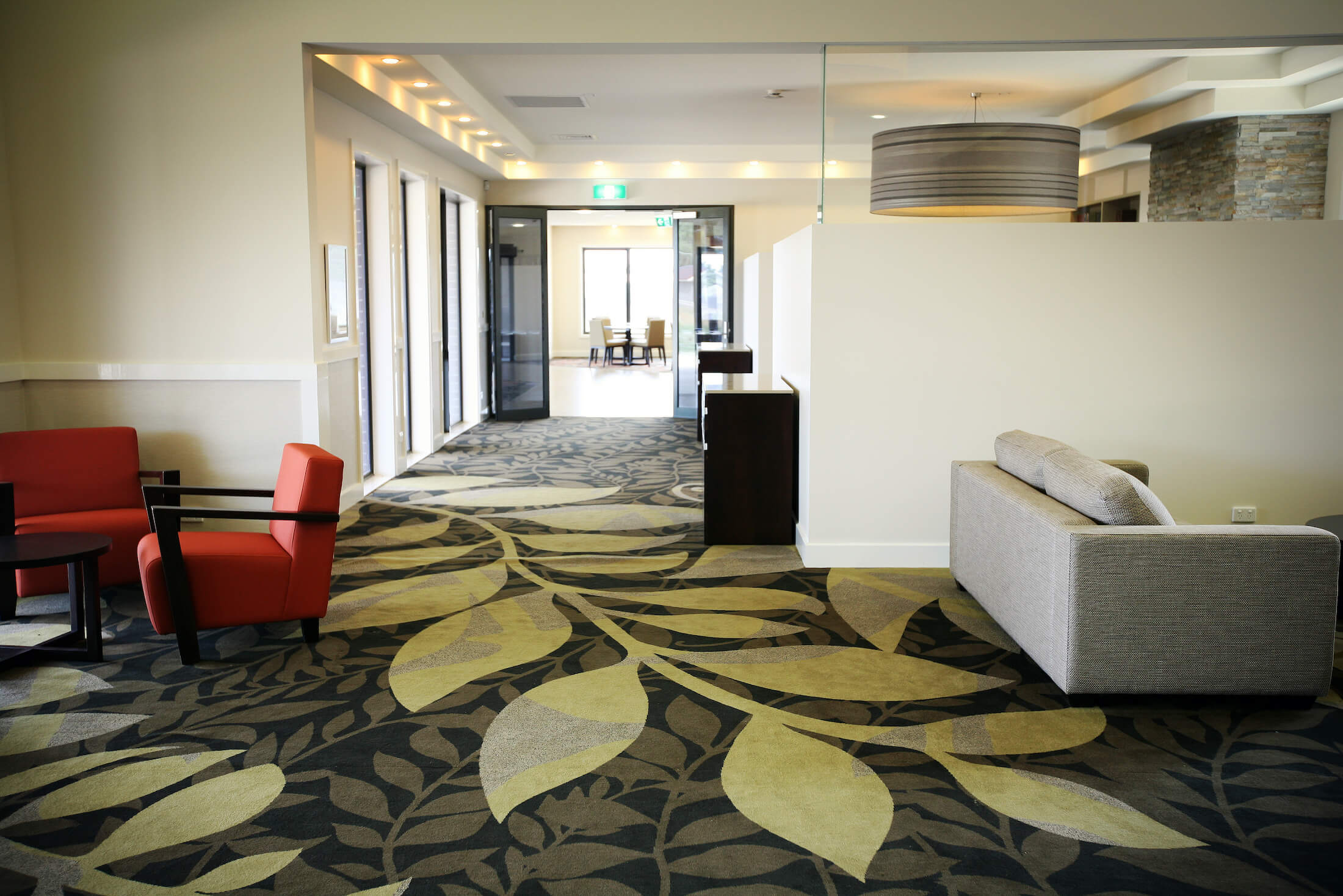 Retirement village lounge areas and entry beyond