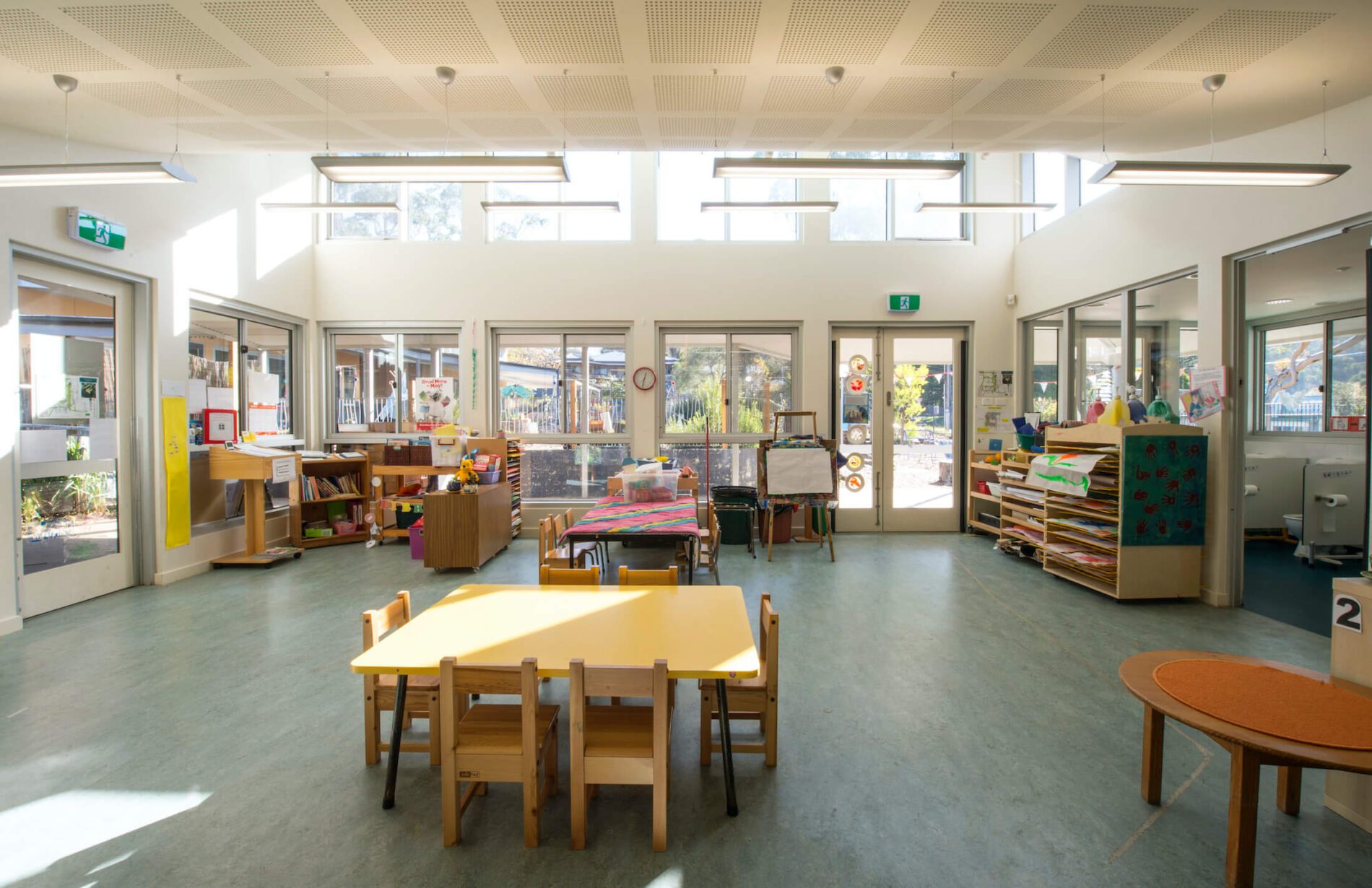 Kindergarten space with high windows