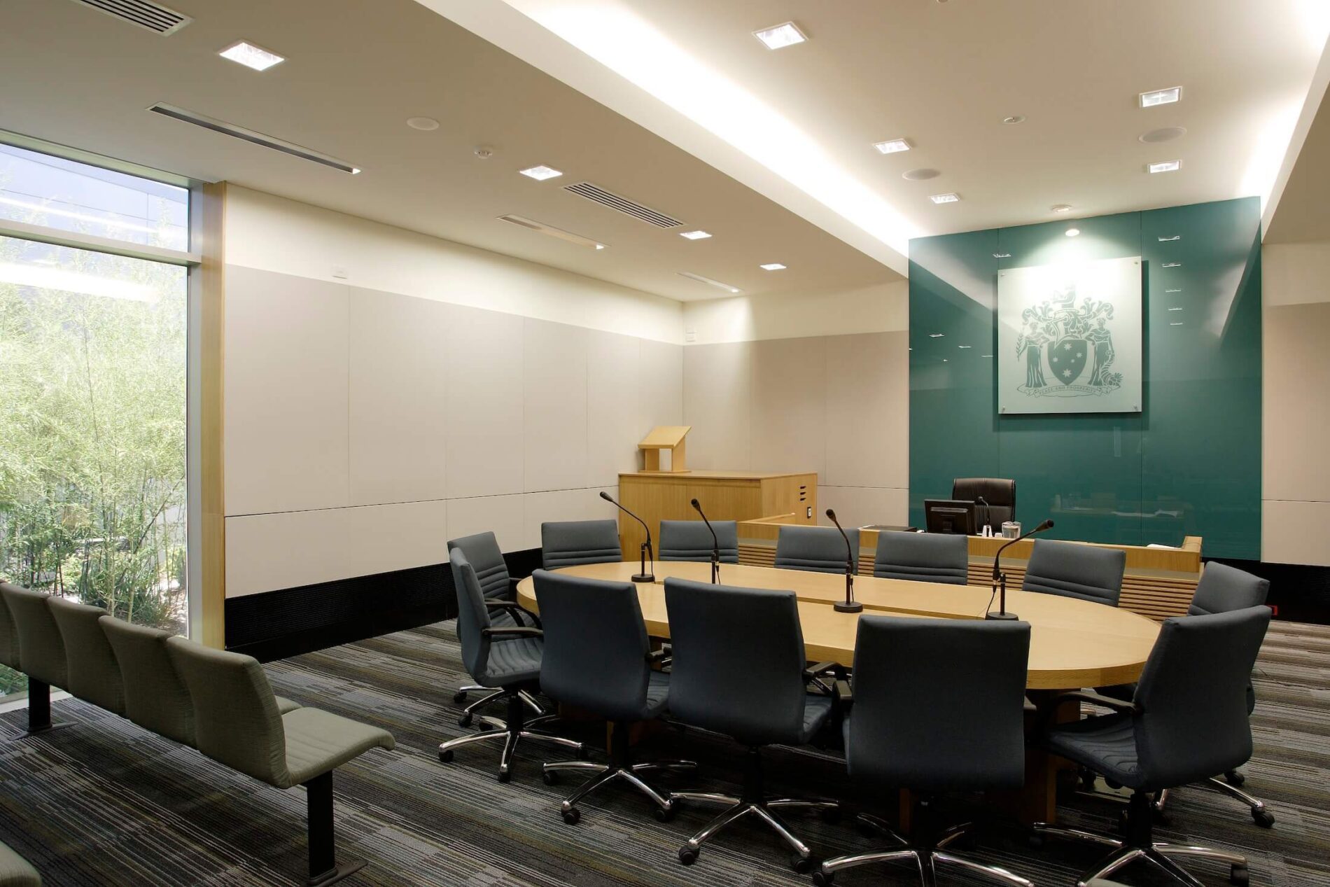 Interior view of Moorabbin Law Court courtroom
